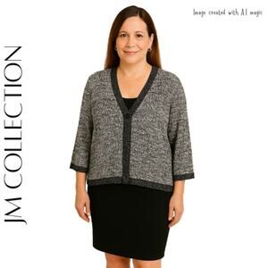 JM COLLECTION Black & White Boucle Knit Cardigan, M